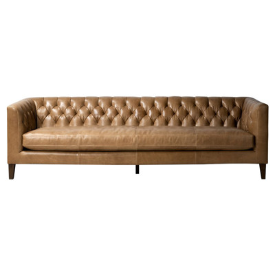 Trina Rustic Lodge Brown Leather Tufted Chesterfield Sofa - 96"W