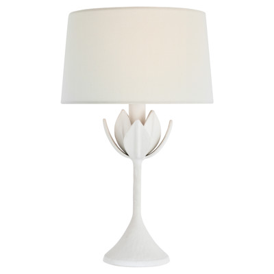 Visual Comfort Alberto Traditional Plaster White Linen Shade Cordless Table Lamp