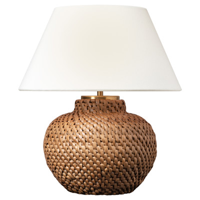 Visual Comfort Avedon Natural Rattan Linen Shade Cordless Table Lamp