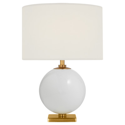 Visual Comfort Elsie White Linen Shade Cream Ceramic Cordless Table Lamp - 12"