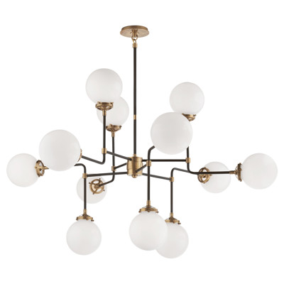 Visual Comfort Bistro Modern Classic Hand-Rubbed Antique Brass White Glass Chandelier
