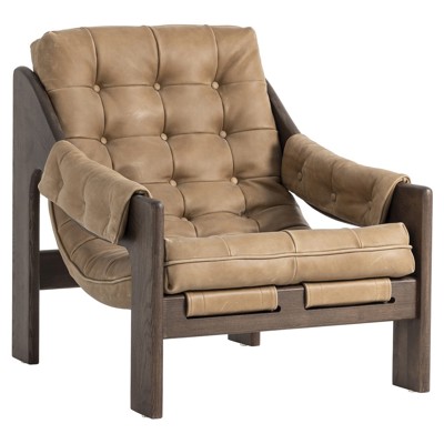 Hadley Rustic Lodge Light Brown Leather Wood Tufted Occasional Arm Chair