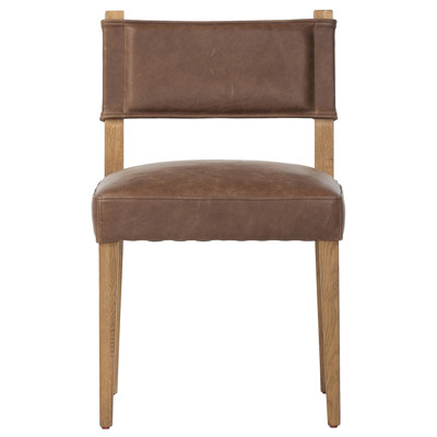 Berman Ferris Oak Wood Brown Leather Armless Dining Chair