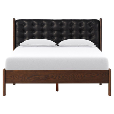 Bolton Halston Terra Brown Ash Black Wood Leather Queen Panel Bed