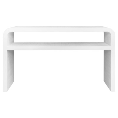 Marshall Textured White Linen Waterfall Edge 2 Tier Sofa Table