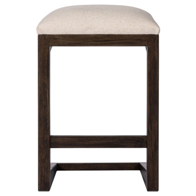 Fiorell Modern Off White Performance Brown Oak Wood Backless Counter Stool