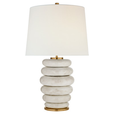 Visual Comfort Phoebe Modern Antiqued White Ceramic Cordless Stacked Table Lamp