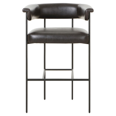 Penelope Industrial Loft Black Leather Iron Barrel Bar Stool