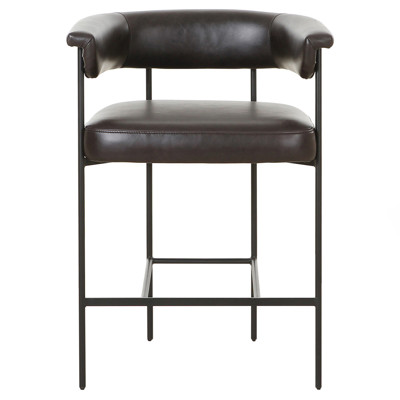 Penelope Industrial Loft Black Leather Iron Barrel Counter Stool