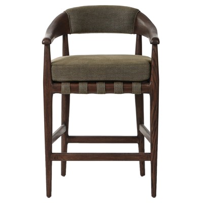 Ilonah Rustic Lodge Olive Green Upholstered Brown Oak Counter Stool
