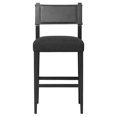 Berman Ferris Gibson Black Leather Ash Wood Counter Stool
