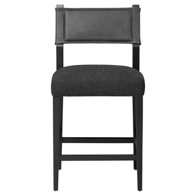 Berman Ferris Gibson Black Leather Ash Wood Counter Stool