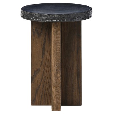 Balthazar Rustic Lodge Black Stone Brown Oak End Table - Short