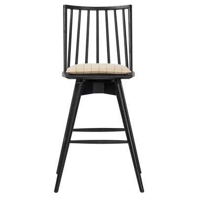 Lara Rustic Lodge Beige Striped Black Oak Swivel Windsor Bar Stool
