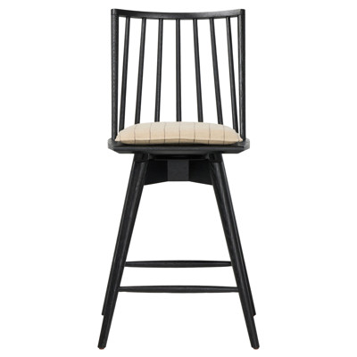 Lara Rustic Lodge Beige Striped Black Oak Swivel Windsor Counter Stool