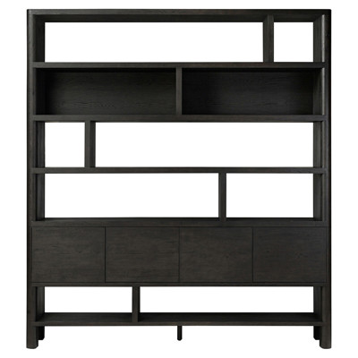 Slade Rustic Lodge Black Oak Wood Wide Bookcase