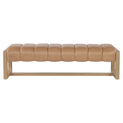 Xavier Modern Classic Toast Leather Light Oak Bedroom Bench