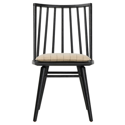 Lara Rustic Lodge Beige Striped Black Oak Windsor Dining Side Chair