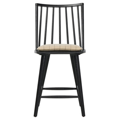 Lara Rustic Lodge Beige Striped Black Oak Windsor Counter Stool