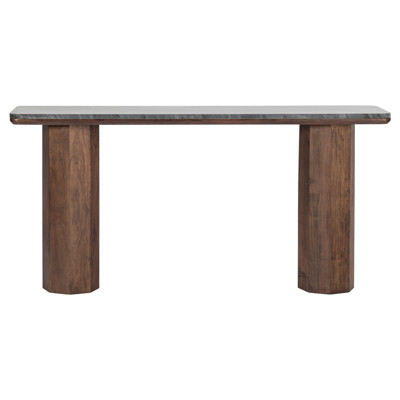 Nyra Rustic Lodge Black Marble Brown Wood Console Table