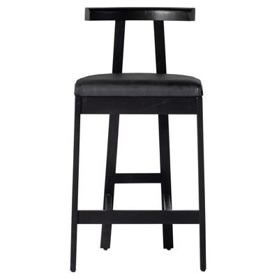 Madina Mid Century Modern Black Leather Wood Bar Stool