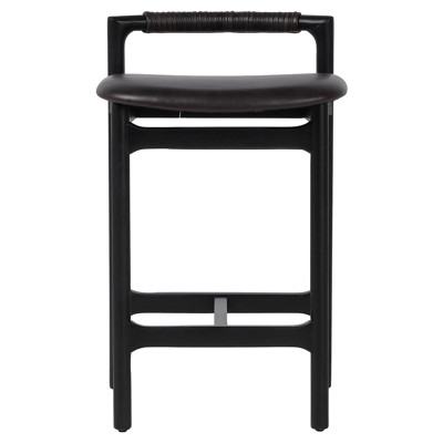 Blaise Rustic Lodge Black Leather Wood Counter Stool