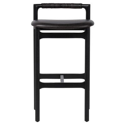 Blaise Rustic Lodge Black Leather Wood Bar Stool
