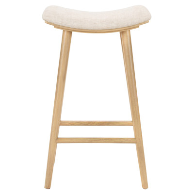 Shiela Modern Classic Beige Upholstered Light Brown Wood Bar Stool