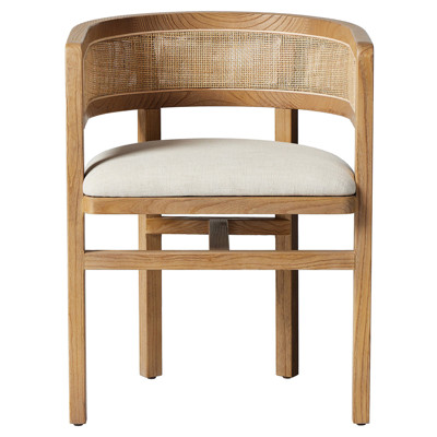 Isabel Coastal Beach Cream Upholstered Barrel Dining Arm Chair