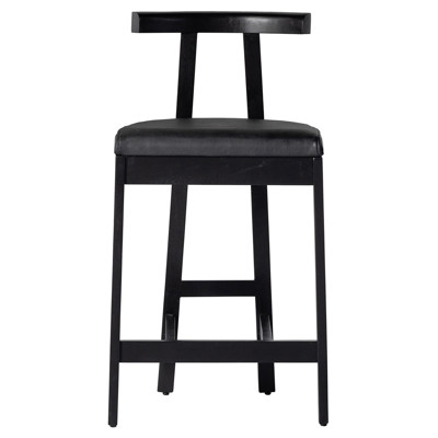 Madina Mid Century Modern Black Leather Wood Counter Stool