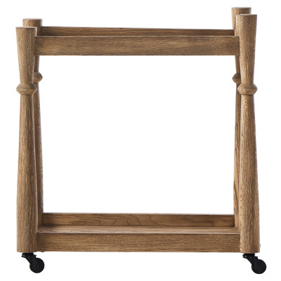 Carmen Updated Traditional Brown Oak Bar Cart