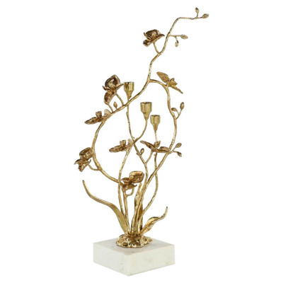 John-Richard Orchids In Bloom French Country Brass White Marble Candleholder - Small