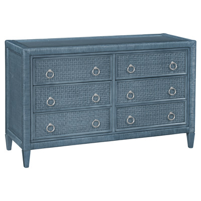 Kalea Coastal Beach Blue Woven Rattan Nightstand