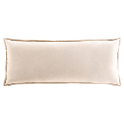 Anika Modern Classic Light Beige Velvet Flange Down Lumbar Pillow - 12x30
