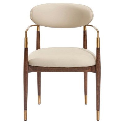 Cidra Modern Classic Cream Vegan Leather Walnut Dining Chair