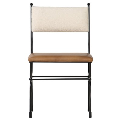 Angela Updated Traditional Brown Leather Black Iron Dining Chair