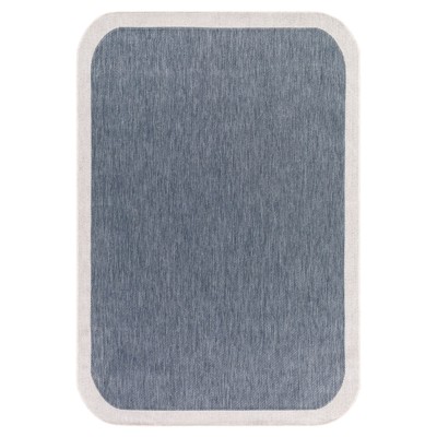 Salome Coastal Beach Blue Cream Border Indoor Outdoor Rug - 5'3"x7'