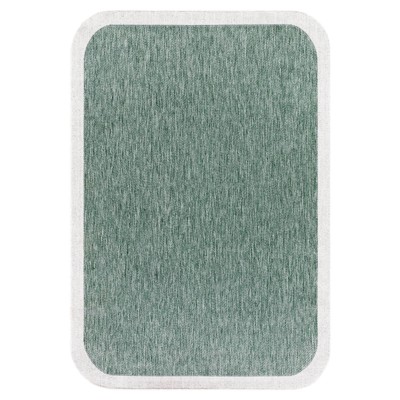 Salome Coastal Beach Green Cream Border Indoor Outdoor Rug - 6'7"x9'