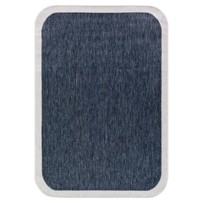 Salome Coastal Beach Dark Blue Cream Border Indoor Outdoor Rug - 7'10"x10'