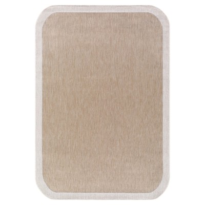 Salome Coastal Beach Tan Cream Border Indoor Outdoor Rug - 5'3"x7'