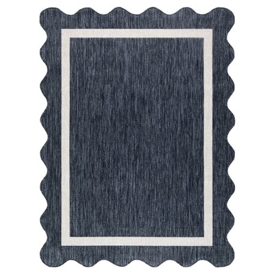 Salome Coastal Beach Dark Blue Scalloped Indoor Outdoor Rug - 6'7"x9'