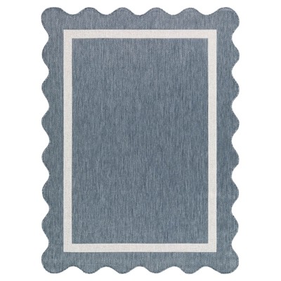 Salome Coastal Beach Blue Scalloped Indoor Outdoor Rug - 9'2"x12'