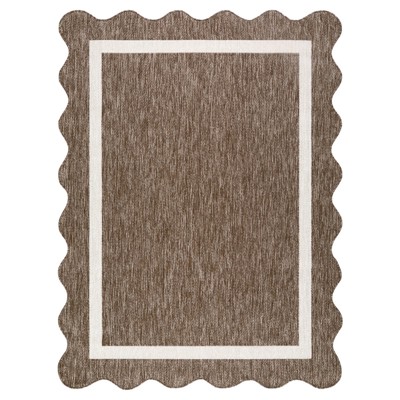 Salome Coastal Beach Dark Brown Scalloped Indoor Outdoor Rug - 5'3"x7'