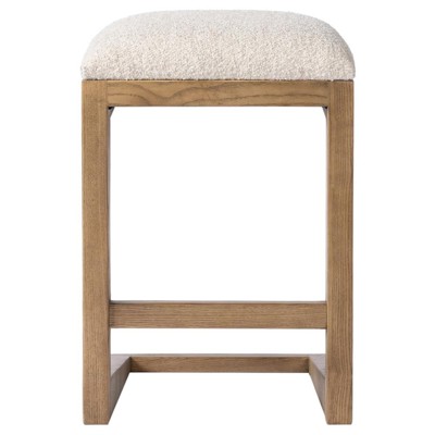 Fiorell Modern Off White Performance Natural Oak Wood Backless Counter Stool