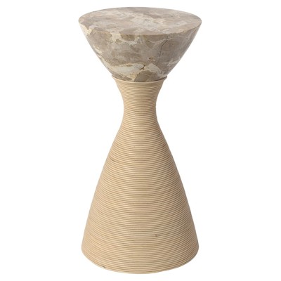 Palecek Ellory Modern Classic Beige Marble Tan Leather Side Table - 11"