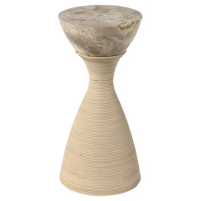 Palecek Ellory Modern Classic Beige Marble Tan Leather Side Table - 13"