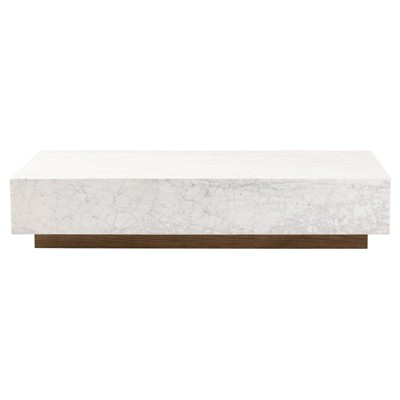 Frane Modern Classic White Marble Brown Oak Rectangular Coffee Table