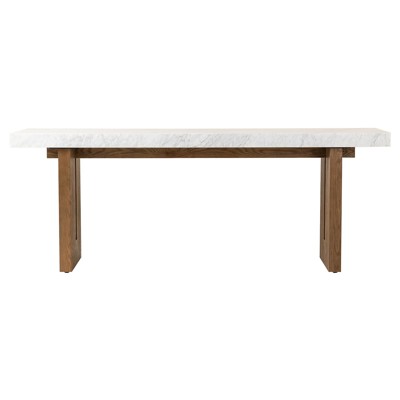 Philip Modern Classic White Carrara Marble Brown Oak Rectangular Console Table