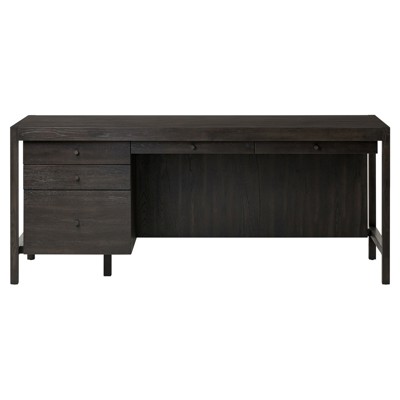 Sianna Rustic Lodge Smoked Black Oak Wood Executive Desk