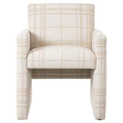 Anais Modern Classic Cream Plaid Performance Dining Arm Chair